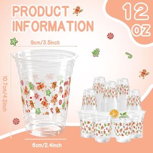Confezione da 100 Bicchieri di Plastica Trasparente da 12 oz con Motivo Natalizio, Bicchieri Usa e Getta per Bevande e Caffè, Bicchieri Natalizi - Product Image 2