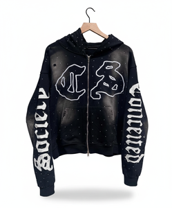 High Quality 100% Cotton Winter Zipper Hoodie custom embriodry logo with vintage washed hoodie for men - Product Image 4