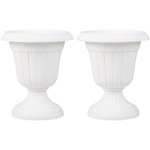 Set di 2 Vasi Vintage a Forma di Urna, Resistenti alle Intemperie, Bianchi in PP, con Fori di Drenaggio Opzionali per Uso Interno ed Esterno, Motivo Quadrato INS - Product Image 1