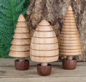 Set of 3 <b>Wooden</b> <b>Christmas</b> <b>Tree</b> Tabletop Decorations with Printed Color Designs for Mantel, or Table Decoration from Vietnam - Product Image 5