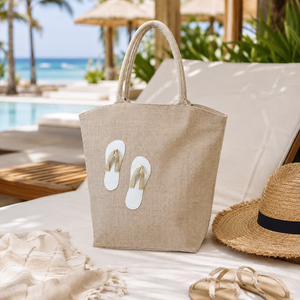 Bolsa de Playa de Lona de Yute con Apliques Personalizados, 42x38x12 cm, Reutilizable, para Compras, Venta al Por Mayor, Fabricante OEM ODM, Marca Privada - Product Image 5