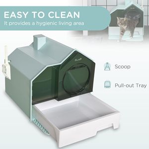 Lettiera per Gatti con Coperchio Blu Chiaro e Tappetino Raccogli Particelle, Accessori Inclusi - Product Image 4