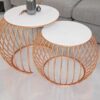 Ensemble de tables basses gigognes rondes modernes en métal – Plateau en marbre blanc et base en cuivre |   Ensemble table basse et table d'appoint pour salon - Product Image 4