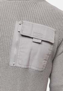 FONILBEST SPORTS WEARS Pull en maille bleu marine pour homme, coupe classique, couleur unie, manches longues, fermeture éclair 1/4, anti-rétrécissement - Product Image 3