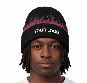 Custom Flame Beanie Hat OEM Y2K Jacquard Knit Streetwear <b>Winter</b> <b>Cap</b> Wholesale Black Pink Flame Pattern Skull <b>Cap</b> - Product Image 2