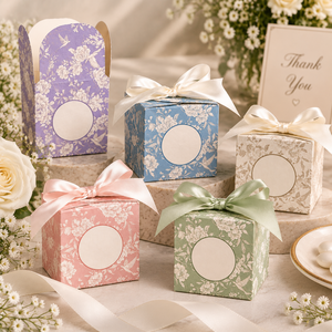 Custom Floral Paper Gift Box With <b>Ribbon</b> Bow Luxury <b>Wedding</b> Favor Packaging Box For Party Jewelry Chocolate Gift Packaging - Product Image 6