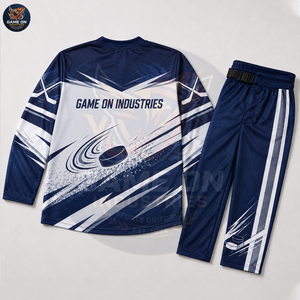 New Trendy Blue White Personalized Design Custom Colors Player Numbers Logo Printing Custom Sublimated Ice Hockey Uniform Sets - Product Image 3