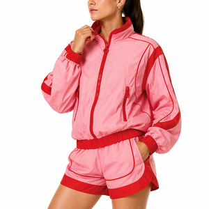 OEM Women's Retro Track Windbreaker Jacket and Shorts <b>Set</b> Custom Lightweight Nylon Racer Windbreaker Shorts Streetwear Hoodies - Product Image 1