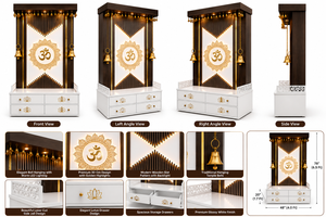 Templo Doméstico Moderno de Madera de Teca Om Lotus con Campanas, Diseño Duradero Hecho a Medida, Templo Doméstico de Madera Om Lotus de Lujo con Campanas, EE. UU. - Product Image 6