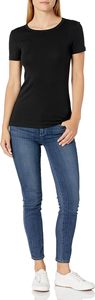 T-shirt à col rond à manches courtes pour femme Coupe classique 100% coton jersey Couleur unie Respirant Toutes saisons Style décontracté - Product Image 4