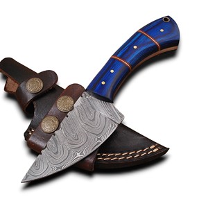 Cuchillo Profesional Multifuncional de Acero de Damasco con Patrón Trenzado, Hoja Fija de Espiga Completa para Caza, Supervivencia y Camping - Product Image 1