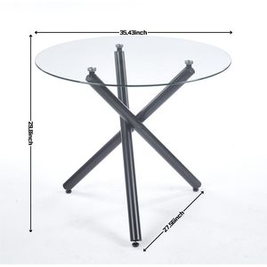 Tavolo da Pranzo Moderno Rotondo in Vetro Temperato con Gambe in Metallo Nero Salvaspazio per Cucina o Soggiorno - Product Image 6