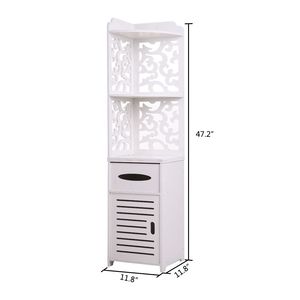 White Bathroom Furniture <b>Corner</b> Floor Cabinet with Toilet Paper <b>Storage</b> Organizer Shelf - Product Image 2