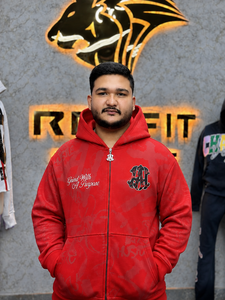 Men's <b>Red</b> Hooded Zip-Up ODM/OEM Wholesale Puls Size Men's <b>Hoodies</b> Full Zip up Custom Print logo <b>Hoodie</b> for Man and Women - Product Image 1