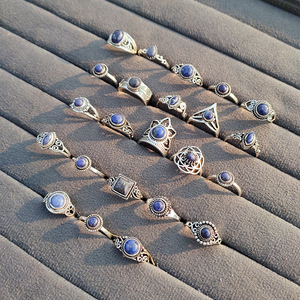 Classic Brass Lapis Lazuli Statement <b>Rings</b> Silver Plated <b>Adjustable</b> Bohemia Gemstone <b>Rings</b> Unisex Wedding Bulk Wholesale - Product Image 3