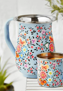 Jarra de Agua de Acero Inoxidable Transparente de Calidad Superior con Diseño Floral Impreso y Hecho a Mano - Product Image 3