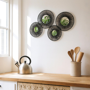 Bohemian Farmhouse Style Seagrass Round Decorative Wall <b>Mirror</b> <b>Hanging</b> Baskets Wall Art with <b>Mirror</b> Made in Vietnam - Product Image 2