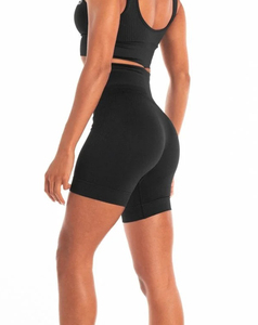 Premium Quality Women's High Waist Solid Knitted Sport Shorts Breathable Elastic Waist Regular Fit <b>Black</b> Low Price 160 g - Product Image 2