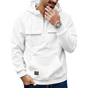 Custom Men Heavyweight Half <b>Zip</b> Anorak <b>Hoodie</b> Oversized Blank Fleece Pullover <b>Hoodie</b> with Double Chest Flap <b>Pocket</b> - Product Image 2