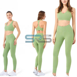 ชุดโยคะกีฬาผู้หญิงคุณภาพสูง 2 ชิ้น เสื้อและกางเกงขาสั้น เอวยางยืด ระบายอากาศได้ดี ทรงเข้ารูป ผ้า SMART FABRIC สำหรับวิ่งลำลอง - Product Image 2