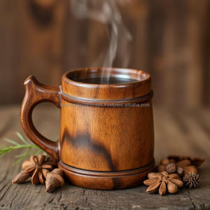 Tasses en céramique en bois d'acacia faites à la main tasses de style fantaisie pour café, thé et eau tasses à bière en bois avec poignée prête à l'exportation - Product Image 6