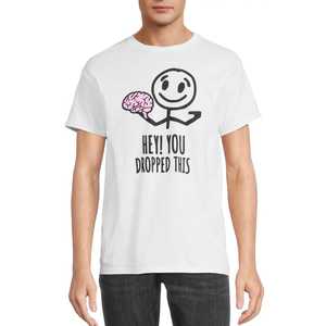 Camiseta Blanca para Hombre con Estampado de Cerebro de Dibujos Animados, Manga Corta, Cuello Redondo, Estilo Casual, Corte Regular, Tela Jersey Estampada - Product Image 1