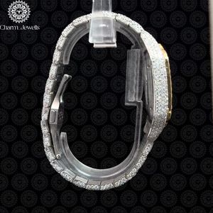 Charm Jewells Montre de luxe carrée incrustée de diamants, 40 mm, en acier inoxydable, analogique, à quartz, fermoir pliant, unisexe - Product Image 5