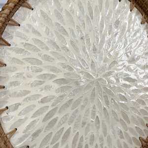 Elegant Pearl Inlay Rattan <b>Decorative</b> Tray Iridescent <b>Mother</b> of Pearl Mosaic Organizer for Home, Dining & Vanity <b>Decor</b> - Product Image 3