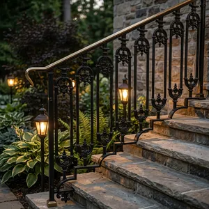 Rampe élégante en fer et laiton avec design métallique décoratif pour escaliers, balcons, jardins et maisons résidentielles modernes - Product Image 2