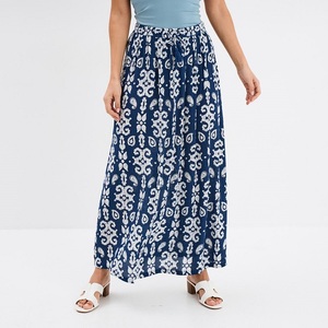 Trendy Women's High-waisted Long Flowing Crepe Navy Blue <b>Skirt</b> <b>Elastic</b> Waist Drawstring Front Viscose <b>Skirt</b> Casual Summer Style - Product Image 4