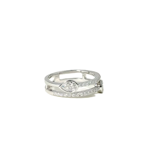 Anillo de Compromiso de Plata de Ley 925 con Doble Banda de Oro Blanco Sólido de 14K/18K y Diamante Cultivado en Laboratorio, Corte Pera y Redondo, Anillo de Moda - Product Image 3