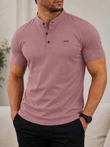 RITS Men's <b>Navy</b> Blue Short Sleeve for Shirt Solid Color Oxford Fabric Breathable Eco-Friendly Casual Wear Front Logo Design - Product Image 5