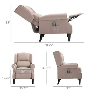 Dark Beige Wingback Single Sofa Recliner Chair with Vibration Massage Heat Push Back Features - Product Image 3