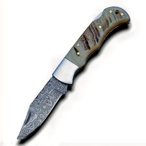 Couteau de poche pliant professionnel en acier Damas forgé à la main, qualité industrielle, ultra-affûté, avec manche en os de chameau, pour survie et usage tactique - Product Image 1