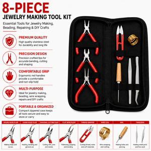 Kit de fournitures pour la fabrication de bijoux avec pinces, pincettes et coupe-fils pour projets d'artisanat DIY, ensemble d'outils en acier inoxydable - Product Image 4