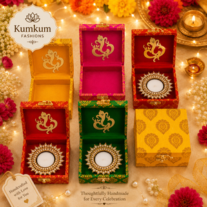Boîte cadeau Ganesha indienne faite à la main tendance avec porte-bougie chauffe-plat, idéale pour Diwali, mariage, décorations festives pour temple et maison, cadeau de remerciement - Product Image 2