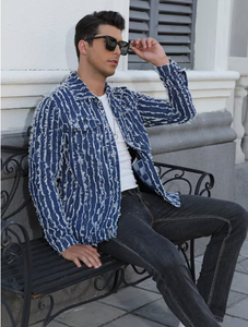 TRIBON SPORTS Chaqueta Camisera de Mezclilla para Hombre, Color Sólido, Borde Deshilachado, Cuello Clásico, Corte Regular, Estilo Casual, para Primavera, con un Solo Botón - Product Image 3