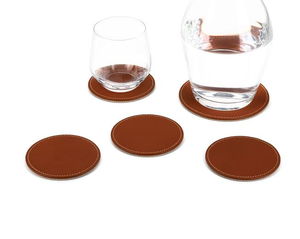 Sous-verre classique en cuir pour table, ensemble de sous-verres ronds en cuir noir, tapis antidérapants pour table - Product Image 5