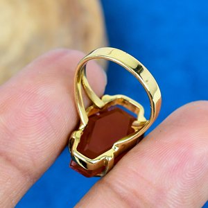 Handmade Coraline Gemstone Coffin Shape <b>Ring</b> 18k Gold Micron Over 925 Sterling <b>Silver</b> - Product Image 4