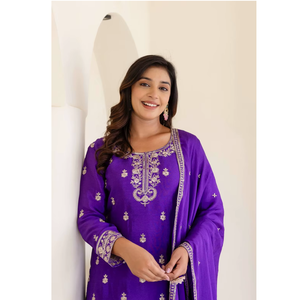 Conjunto de Kurti Sharara Étnico de 3 Piezas para Mujer al por Mayor con Trabajo de Espejos, Diseño de Seda y Chifón para Fiestas - Product Image 1