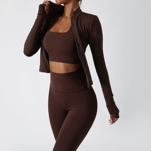 High Waist Leggings Sports Bra And <b>Zip</b> <b>Up</b> <b>Jacket</b> Workout Wear Yoga Set Women Three Piece Fitness Clothing Yoga Sets - Product Image 5