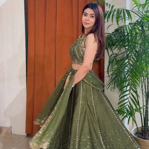 New Collection Traditional Georgette Short Sleeves Casual <b>Lehenga</b> Choli Resham Sequins Embroidery Women Regular Fit All Seasons - Product Image 2