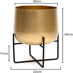 Olly & Rose Gold Plant <b>Stand</b> with <b>Pot</b>, Large Metal Planter, Black <b>Stand</b>, Indoor And Outdoor Planters - Product Image 5