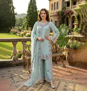 New Designer Punjabi Women Wear Indian <b>Kurti</b> Pant Dupatta Set Salwar Kameez Set <b>Kurti</b> Pant Dupatta Set Wholesale Price - Product Image 1