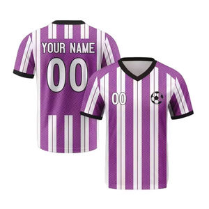 Camiseta de Fútbol Sublimada Personalizada con Logotipo, Anti-UV, Transpirable, Azul y Blanca a Rayas, Nombre y Número Personalizados, Uniforme de Fútbol para Equipo - Product Image 5