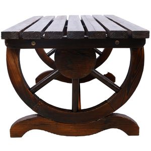 Panca Rustica da Esterno in Legno con Gambe a Ruota di Carro per 2 Persone, Arredo per Giardino, Portico, Patio o Cortile - Product Image 6