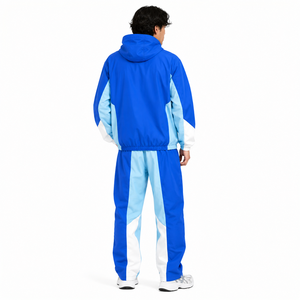 Survêtement unisexe bleu uni à blocs de couleur, à capuche, manches longues, pantalon décontracté sportif avec cordon de serrage, respirant, 100 % coton épais - Product Image 4