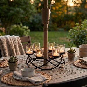 Modern Black Metal 5 Light Candle <b>Holder</b> <b>Stand</b> with Clear <b>Glass</b> Hurricane Votive Cups Decorative Farmhouse Table Centerpiece - Product Image 6