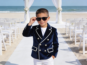 Traje de Blazer Cruzado de Terciopelo Verde Oscuro para Niños, Ideal para Bodas, Ceremonias en la Playa y Eventos Formales - Product Image 4