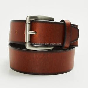 Ceinture décontractée en cuir marron premium pour homme, faite à la main, bicolore, avec boucle en laiton nickelé à rouleau – Grande Vente - Product Image 4